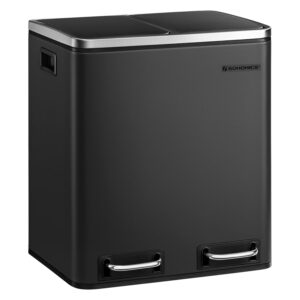 SONGMICS Mülleimer Küche, 2 x 15 Liter, Mülltrennsystem 2 Fächer, inklusive 15 Müllbeutel, Abfalleimer, Treteimer, recycelbare Abfälle, Biomüll, Softclose-Deckel, tintenschwarz...