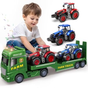 Tacobear Traktor Spielzeug mit Anhänger, Großer Bauernhof Traktor mit Licht und Sound Auto Transporter LKW Spielzeug Trecker Fahrzeuge Kinder Spielzeug ab 3 4 5 6 Jahre Junge...