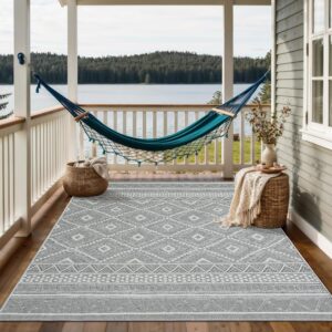 the carpet Calgary - robuster Teppich, Flachgewebe, modernes Design, ideal für Wohnzimmer, Esszimmer und Außenbereich, In- und Outdoor, Vintage-Optik, Boho-Style, Grau-Raute,...