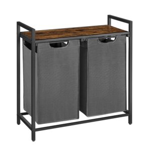 VASAGLE Wäschekorb 2 Fächer, Wäschesammler mit Ablage, Wäschebox, Wäschesack aus Oxford-Gewebe ausziehbar abnehmbar, Metallrahmen, 2 x 46 L, 73 x 33 x 72 cm, vintagebraun-grau...