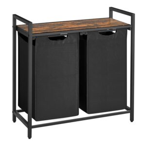 VASAGLE Wäschekorb 2 Fächer, Wäschesammler mit Ablage, Wäschebox, Wäschesack aus Oxford-Gewebe ausziehbar abnehmbar, Metallrahmen, 2 x 46 L, 73 x 33 x 72 cm,...
