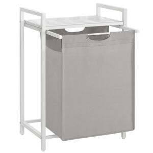 VASAGLE Wäschekorb, Wäschesammler mit Ablage, Wäschebox, Wäschesack aus Oxford-Gewebe ausziehbar abnehmbar, Metallrahmen, 65 L, 50 x 33 x 72 cm, taubengrau BLH101W03