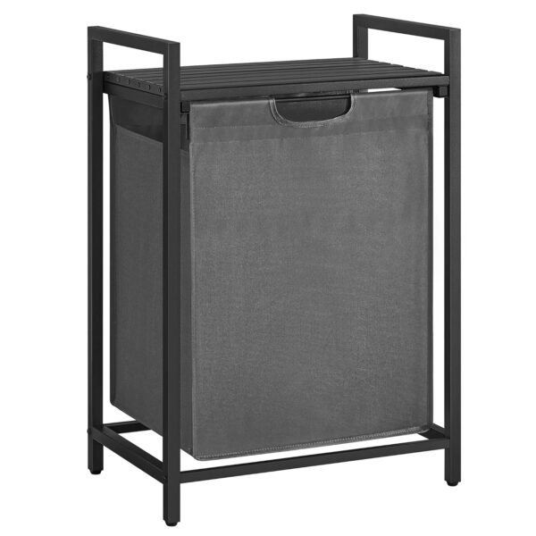 VASAGLE Wäschekorb, Wäschesammler mit Ablage, Wäschebox, Wäschesack aus Oxford-Gewebe ausziehbar abnehmbar, Metallrahmen, 65 L, 50 x 33 x 72 cm, grau-schwarz BLH101G01