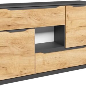 Vicco Kommode Ruben, Anthrazit/Goldkraft Eiche, 120 x 84 cm mit Schubladen