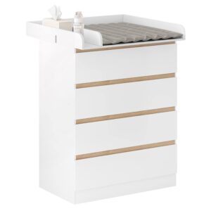 WOLTU Wickelkommode mit abnehmbarer Wickelaufsatz, Wickeltisch Baby, Wickelregal, Kommode mit 4 Schubladen, Höhe 110 cm, Weiß