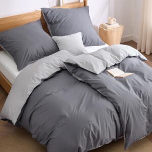 BEDSURE Bettwäsche 135x200 Baumwolle 4teilig - Bettwäsche-Sets Anthrazit Grau Wendebettwäsche 2er Set mit 2 Kissenbezüge 80x80 cm, Oeko-TEX Zweifarbiger Bettbezug mit...