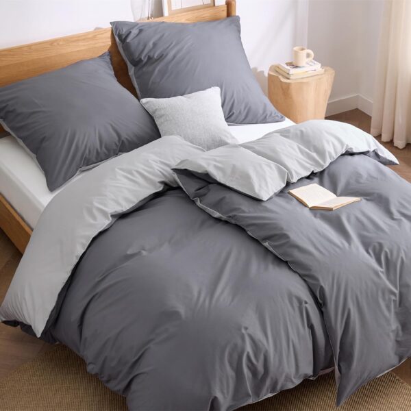 BEDSURE Bettwäsche 135x200 Baumwolle 4teilig - Bettwäsche-Sets Anthrazit Grau Wendebettwäsche 2er Set mit 2 Kissenbezüge 80x80 cm, Oeko-TEX Zweifarbiger Bettbezug mit...