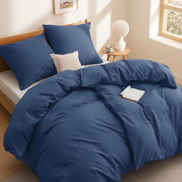 BEDSURE Bettwäsche 135x200 Baumwolle 4teilig - Bettwäsche-Sets Blau Bettbezug 2er Set mit 2 Kissenbezüge 80x80 cm, Oeko-TEX Bedding mit Reißverschluss
