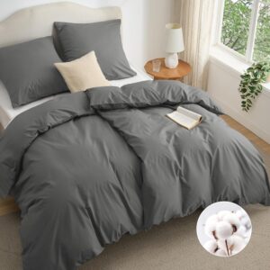 BEDSURE Bettwäsche 135x200 Baumwolle 4teilig - Bettwäsche-Sets Grau Bettbezug 2er Set mit 2 Kissenbezüge 80x80 cm, Oeko-TEX Bedding Anthrazit mit Reißverschluss