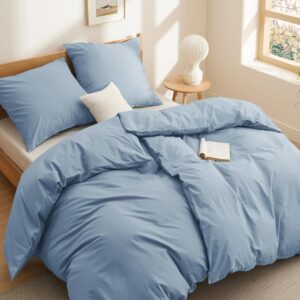 BEDSURE Bettwäsche 135x200 Baumwolle 4teilig - Bettwäsche-Sets Graublau Bettbezug 2er Set mit 2 Kissenbezüge 80x80 cm, Oeko-TEX Bedding Blau mit Reißverschluss
