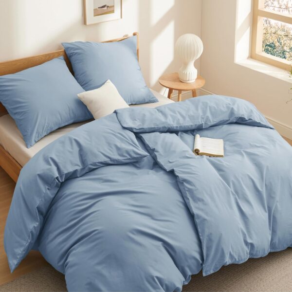 BEDSURE Bettwäsche 135x200 Baumwolle 4teilig - Bettwäsche-Sets Graublau Bettbezug 2er Set mit 2 Kissenbezüge 80x80 cm, Oeko-TEX Bedding Blau mit Reißverschluss