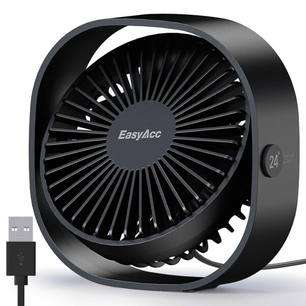 EasyAcc USB Ventilator, Mini Ventilator,Leise USB Tischventilator mit 2 Jahre Garantie,Starker Exquisit Lüfter und 3 Geschwindigkeiten,360 Grad Drehung Desk Fan für...