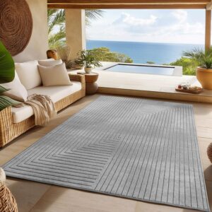 SIMPEX Outdoor Teppich Wetterfest, Wohnzimmer, Schlafzimmer, Wintergarten, Kurzflor Grau, Hoch-Tief-Effekt, weich & waschbar, Outdoor geeignet, pflegeleicht, 240x340 cm